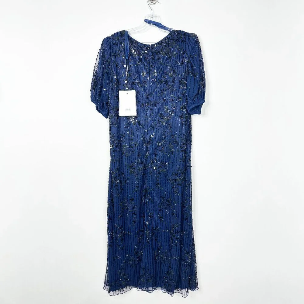 NWT Mac Duggal High Neck Puff Sleeve Embellished Dress Midnight 16W #7929 - Picture 5 of 8